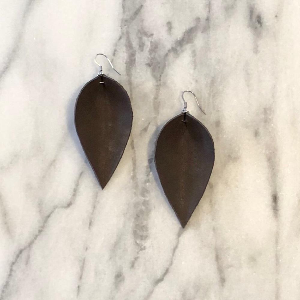 Brown - Real Leather - Colorado Leaf Earrings